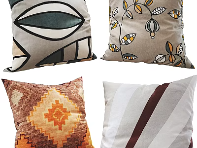 Decorative Throw Pillows With Geometric Floral Diamond And Striped Patterns 3d model