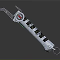 Detailed Metallic Weapon With Red Accent And Black Stripes Design Structure