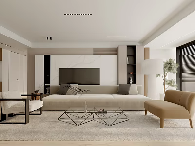 Modern Living Room Interior Design With Beige Sofa Glass Coffee Table And Floor Lamp 3d model