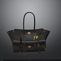 Stylish Black Leather Handbag With Golden Hardware And Keychain Accessory