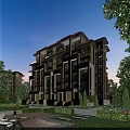 Modern Residential Building Exterior with Balconies Large Windows and Green Landscaping