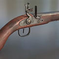 Vintage Flintlock Weapon With Wooden Stock And Metal Historical Components