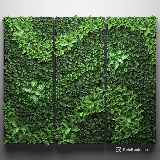 Lush Green Plant Wall With Diverse Foliage For Vertical Living Garden Design 3d model 