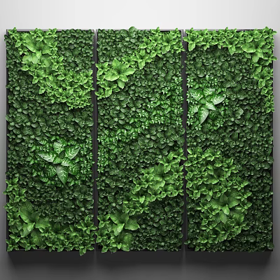 Lush Green Plant Wall With Diverse Foliage For Vertical Living Garden Design 3d model
