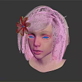 3D Digital Girl Character With Pastel Pink White Ombre Hair Purple Flower And Black Accents