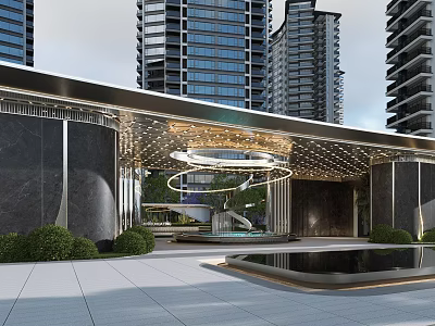 Modern Entrance Gate Design With Glass Elements And Landscaping Features 3d model