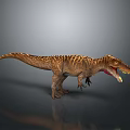 Brown Striped Tyrannosaurus Rex With Open Mouth Sharp Teeth And Red Tongue On Gray Background