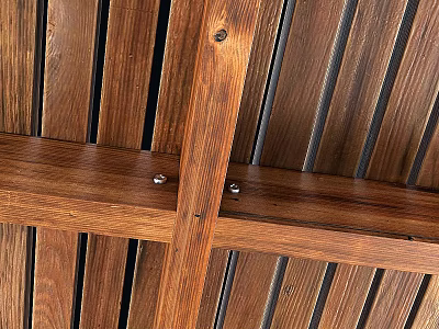 Wooden Ceiling Design With Planks Beams And Metal Screws 3d model