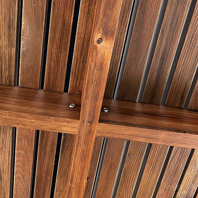 Wooden Ceiling Design With Planks Beams And Metal Screws 3d model