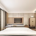 Modern Hotel Guest Room Interior Design With Bed Sofa TV And Wooden Decor