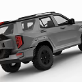 Gray Off Road SUV With Large Tires Roof Rack And Rugged Front Design