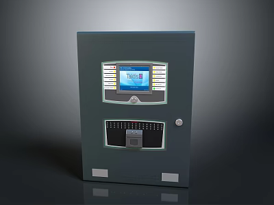 Gray Casing Computer Control Panel With Digital Display Screen Control Buttons And Security Lock 3d model