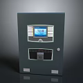 Gray Casing Computer Control Panel With Digital Display Screen Control Buttons And Security Lock