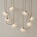 Modern Chandelier With Multiple Spherical Bulbs And Curved Metal Wires For Home Interior