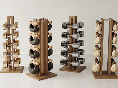 Sports Equipment Dumbbell Storage Racks With Wooden Frame And Organized Dumbbells For Fitness Gym 3d model