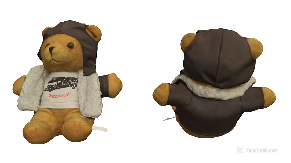 Cute Teddy Bear Doll With Brown Hat White T-shirt Racing Team Print Gray Furry Vest 3d model 