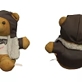Cute Teddy Bear Doll With Brown Hat White T-shirt Racing Team Print Gray Furry Vest