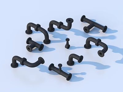 Black Metal Pipe Fittings In Various Shapes For Functional Household Use 3d model