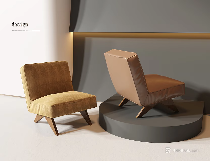 Modern Single Sofa Design Beige Fabric And Brown Leather On Display Platform With Lighting 3d model