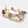 Kids Activity Table with Animal Toys Chairs and Building Blocks on Wavy Rug