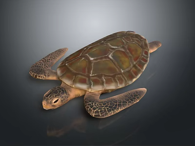 Realistic Colorful Sea Turtle With Detailed Shell Texture And Webbed Flippers Design 3d model