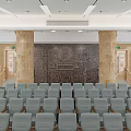 Courtroom Interior Design With Wooden Audience Seats Judge Bench And Large Screens