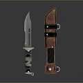 Tactical Serrated Blade Knife With Leather Wrapped Handle And Brown Leather Sheath