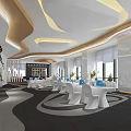 Modern Public Office Space With White Furniture Green Plants Curved Ceiling And Natural Light