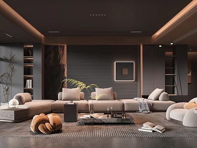 Modern Living Room Interior With Sectional Sofa Coffee Table And Decorative Wall Art 3d model