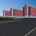 Modern Multistory School Building With Large Windows Green Lawns And Students Walking