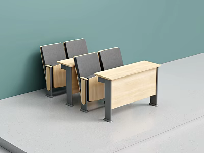 Gray Chair and Wooden Desk Combination with Metal Legs for Modern Office 3d model