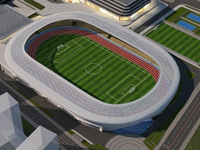 Modern Stadium Aerial View Featuring Football Field And Running Track 3d model