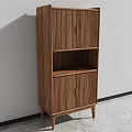 Wooden Minimalist Bookcase With Vertical Slat Doors Open Shelf And Slender Legs