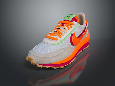 Stylish Casual Gray Mesh Sneakers With Orange Red Accents And Comfortable Sole For Daily Wear 3d model