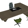 Dark Office Desk Featuring Black Mat Documents Pen Gray Chair And Two Green Wheeled Chairs