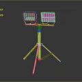 Portable Work Lighting Fixture Set With Two Green Screen Lamps On Yellow Tripod Stand