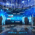 Smart Digital Environment With Blue Data Screens People Silhouettes And World Map 3d model