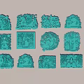 Blue Decorative Pendants With Intricate Carved Patterns And Various Shapes