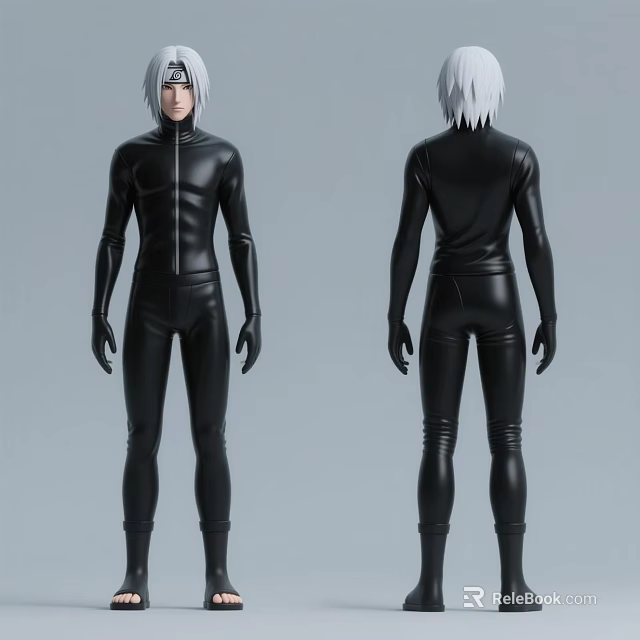 Man Wearing Black Tight Full Body Suit Front and Back Views 3d model 