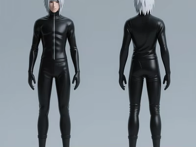 Man Wearing Black Tight Full Body Suit Front and Back Views 3d model