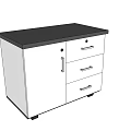 Modern Bookcase With Single Cabinet Door Three Drawers And Black Top Surface