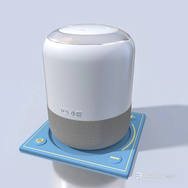 Modern White Audio Speaker with Gray Mesh Cover and Blue Base Stand 3d model 