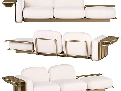 Modern Sectional Sofa With White Upholstery And Gold Metal Frame Armrest Design 3d model