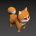 3D Shiba Inu Toy Cartoon Style Orange White Fur Winking Tongue Out Blue Background