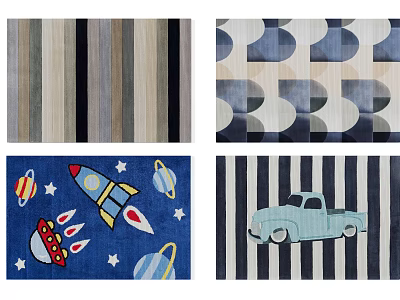 Square Rugs With Striped Geometric Space Theme And Truck Patterns For Rooms 3d model