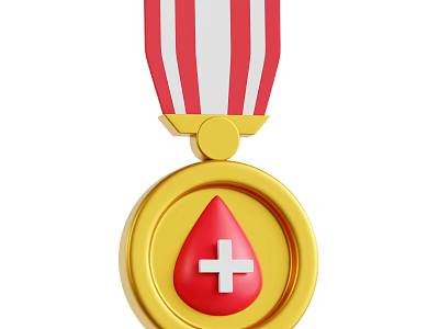 Decorative Ornament Set with Gold Medal Red and White Striped Ribbon Red Teardrop White Cross 3d model