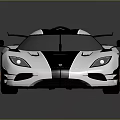 White Sports Car with Black Accents Orange Stripes Rear Spoiler and Aerodynamic Sleek Design
