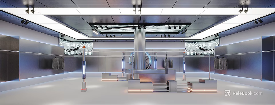 Modern Clothing Store Interior With Open Layout Display Racks And Stylish Lighting 3d model 