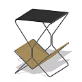 Modern Side Table With Black Metal Frame Cross Structure And Light Brown Lower Shelf 3d model