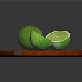 Fresh Whole and Sliced Limes Displayed on a Wooden Tray with Dark Background